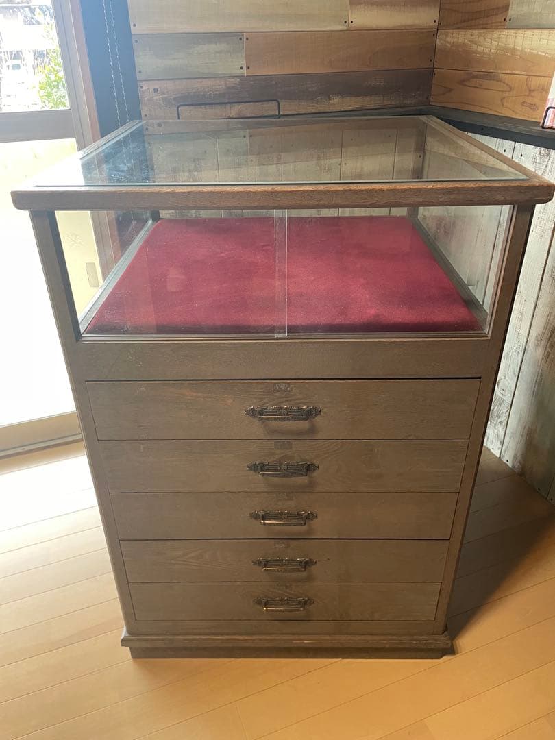 木製ディスプレイケース 5段 引き出し付き