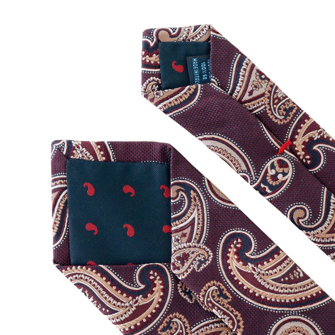 フランコバッシ ペイズリー ネクタイ シルク ボルドー金 FB410 訳あり