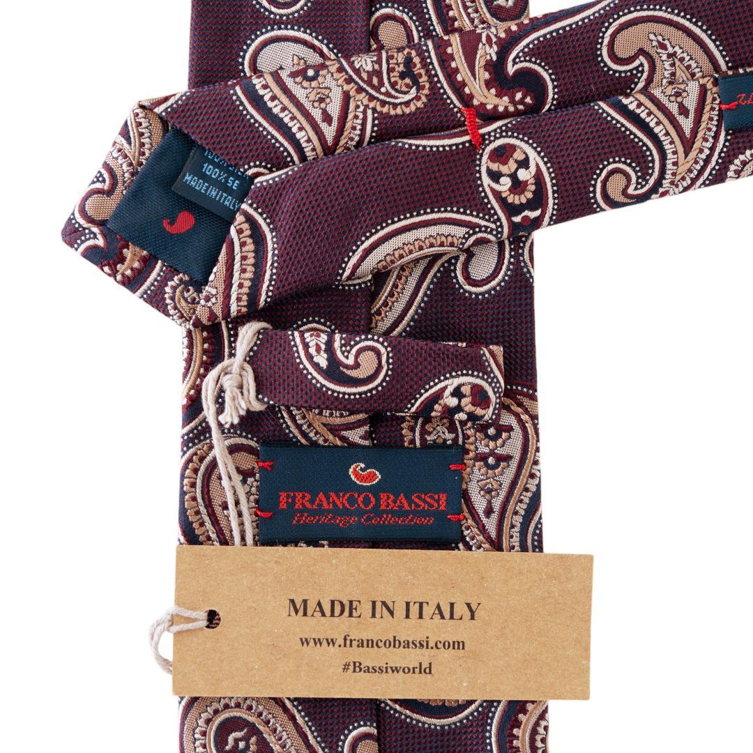 フランコバッシ ペイズリー ネクタイ シルク ボルドー金 FB410 訳あり