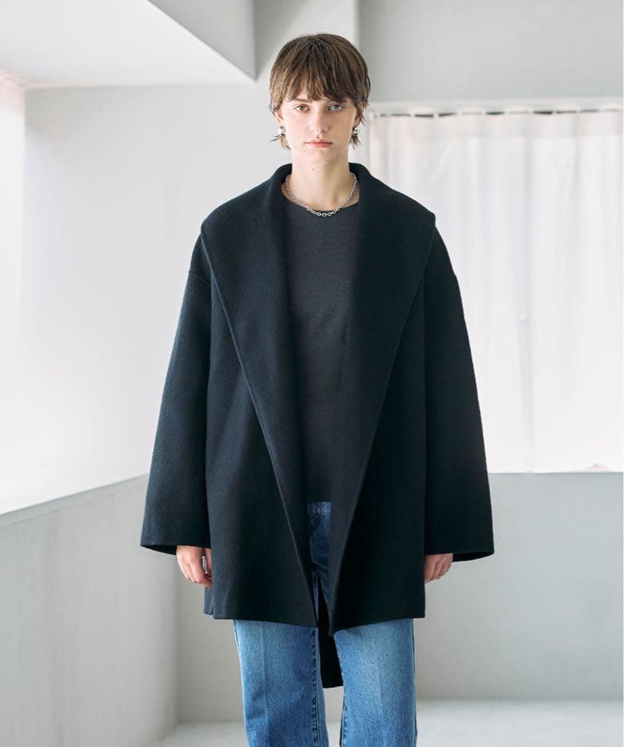 新品　タグ付き　ノーク　ウールメルトンミドルリバーコート　黒