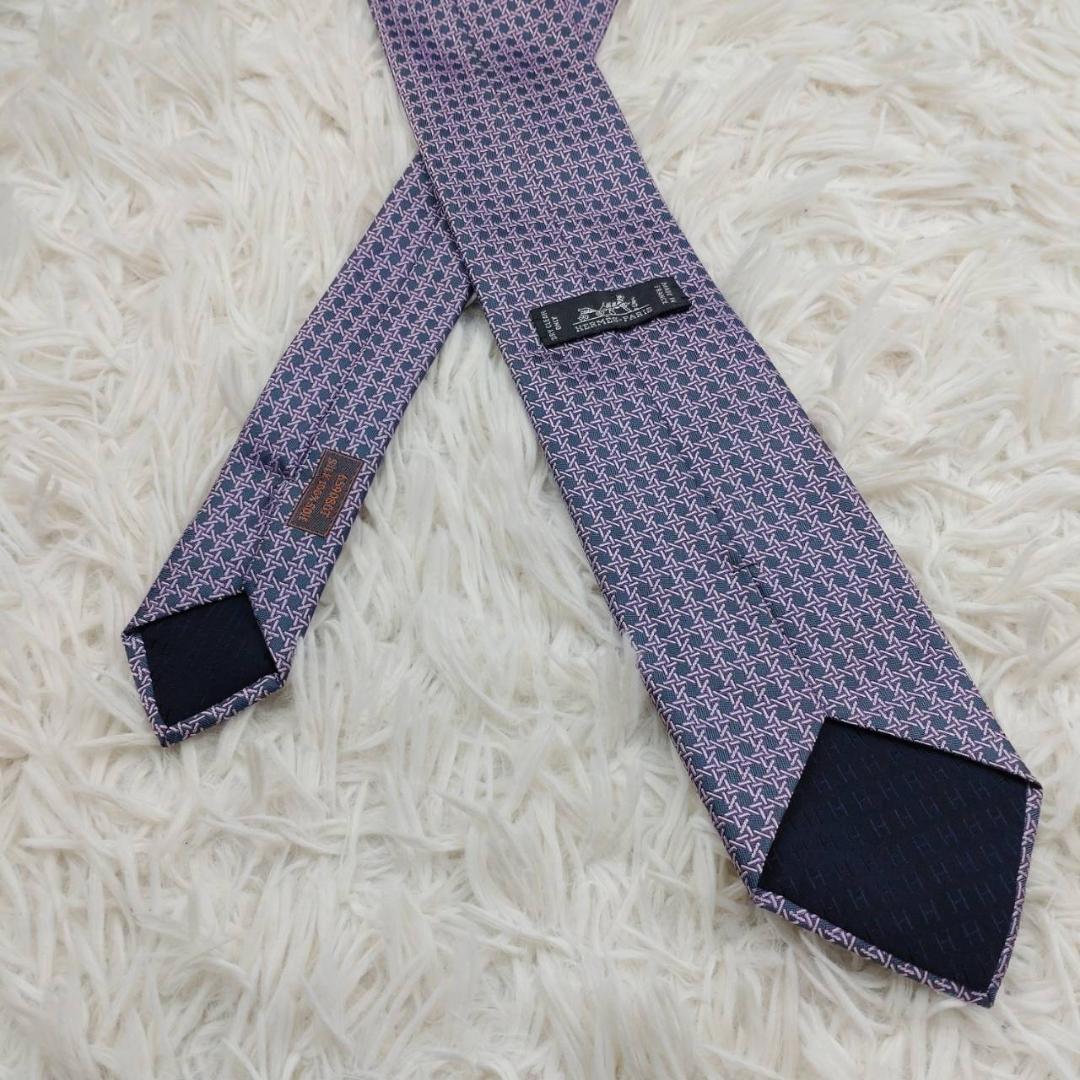 【箱入り未使用】 エルメス 高級シルクネクタイ 総柄 パープル