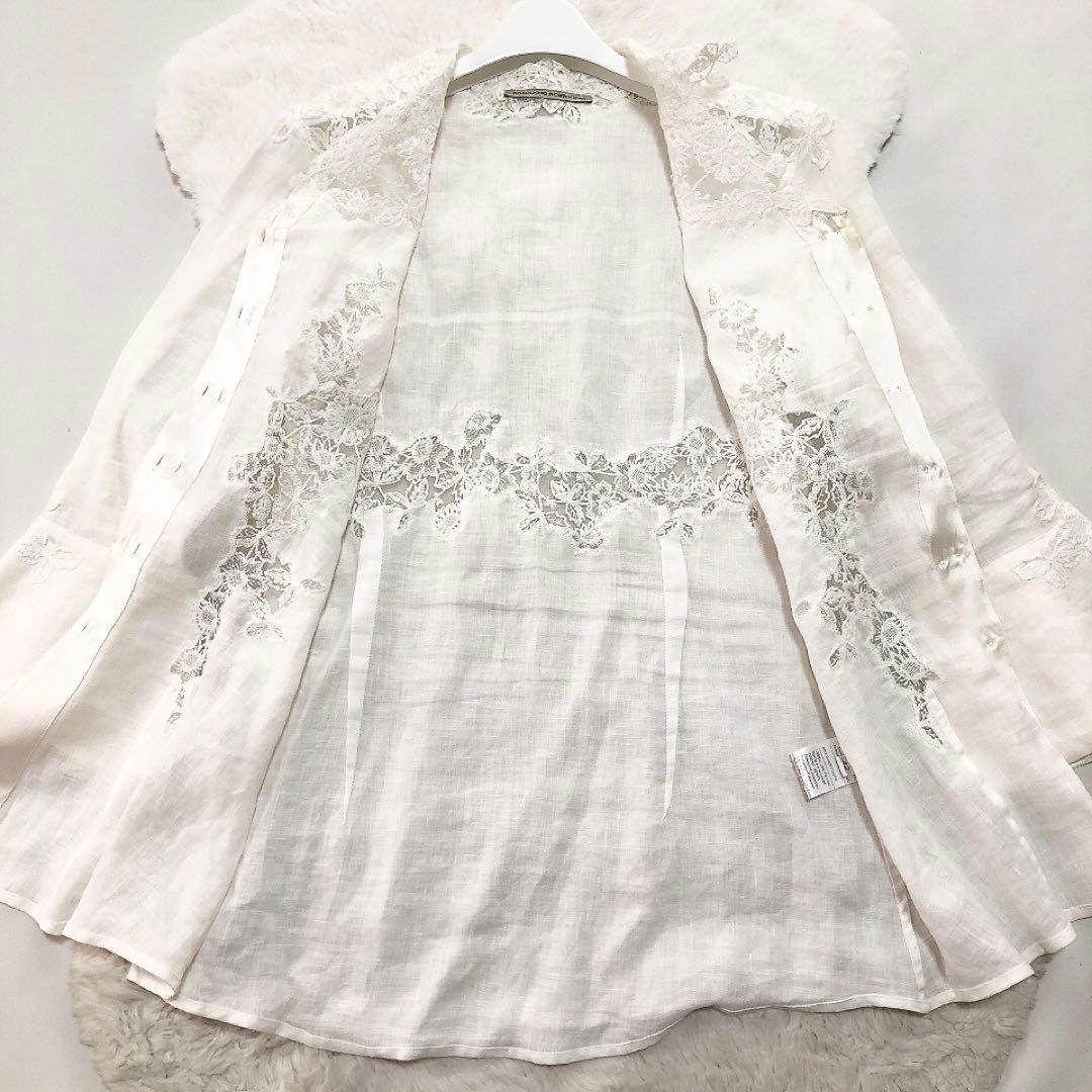 エルマンノシェルビーノ*リネン100%　レースブラウス　フリル　ホワイト 42