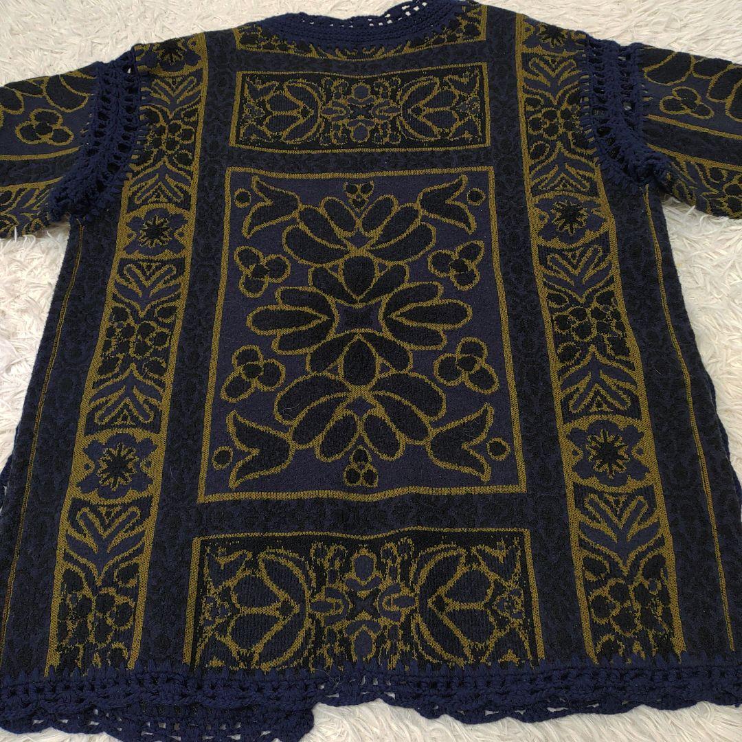 Ameri　RUG PATTERN KNIT JACKET　ネイビー　アメリ