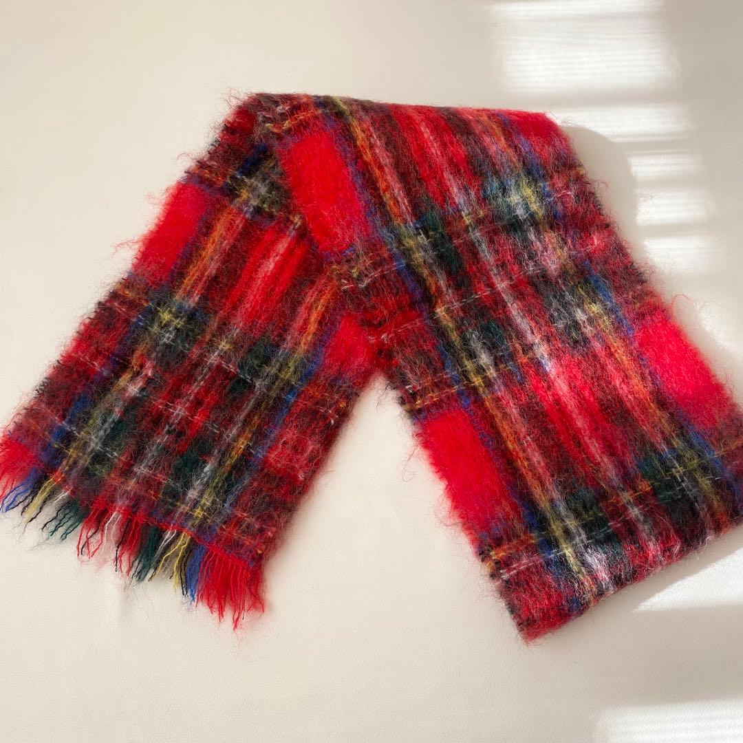 【美品】 STEWART　マフラー　タータンチェック　シャギー　モヘヤ