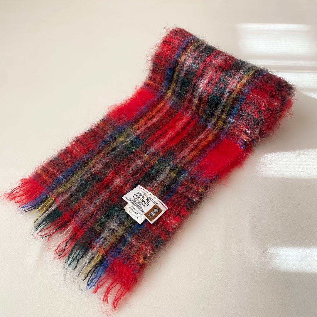 【美品】 STEWART　マフラー　タータンチェック　シャギー　モヘヤ