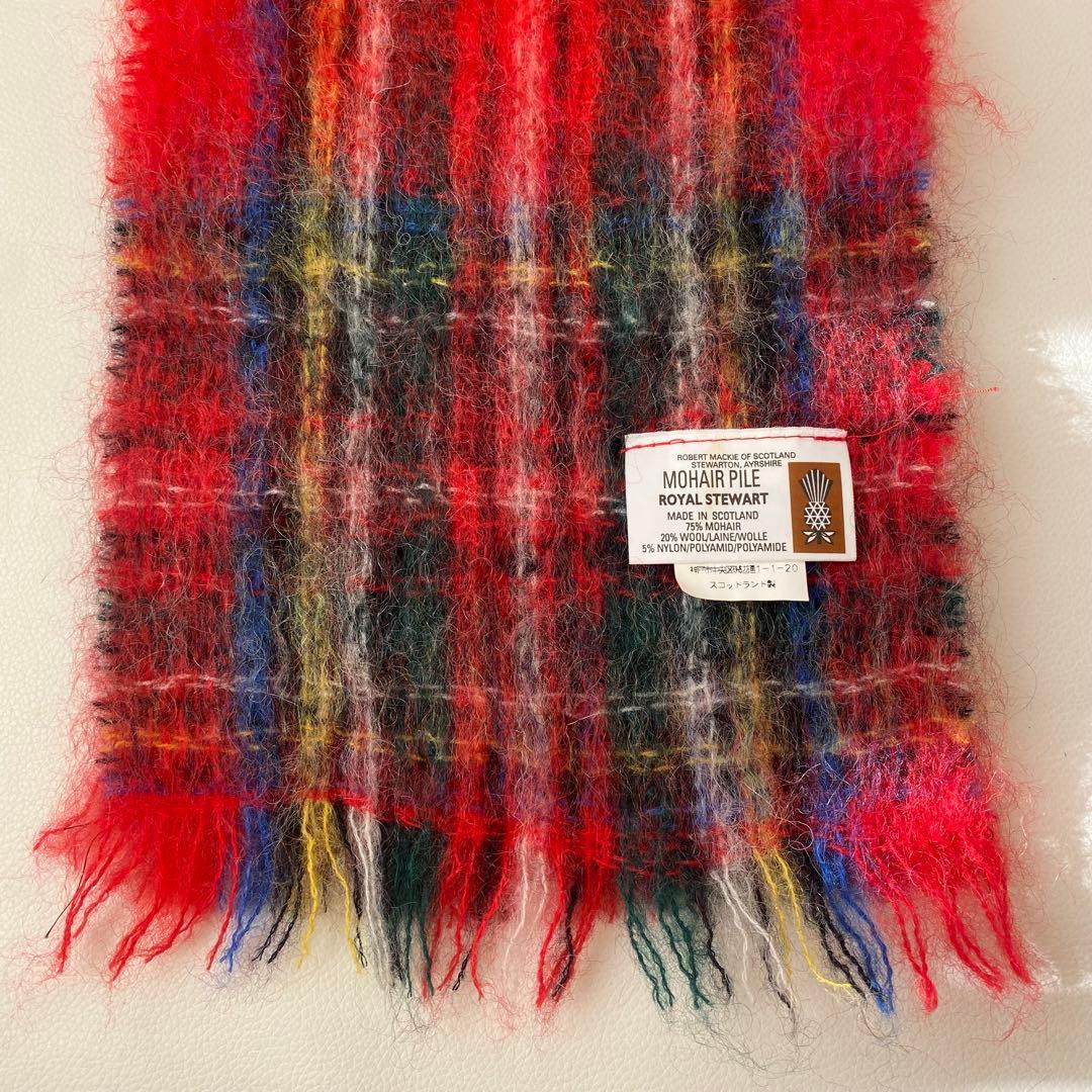 【美品】 STEWART　マフラー　タータンチェック　シャギー　モヘヤ