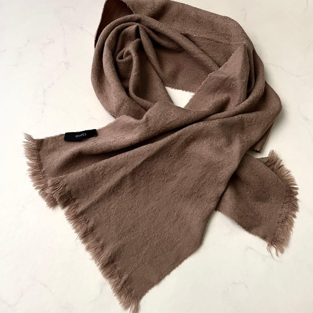 GUCCI トムフォード期 GG柄 ストール マフラー ブラウン ウール