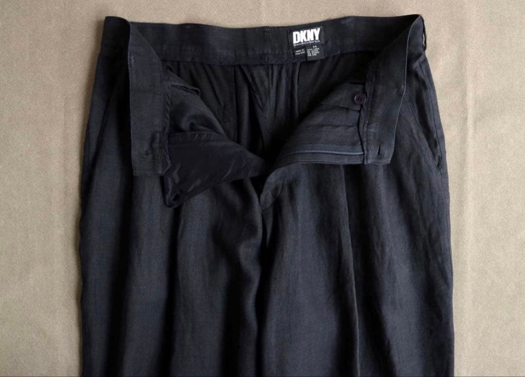 90s DKNY ブラックリネンスラックス 2タック ビンテージ 50s 60s