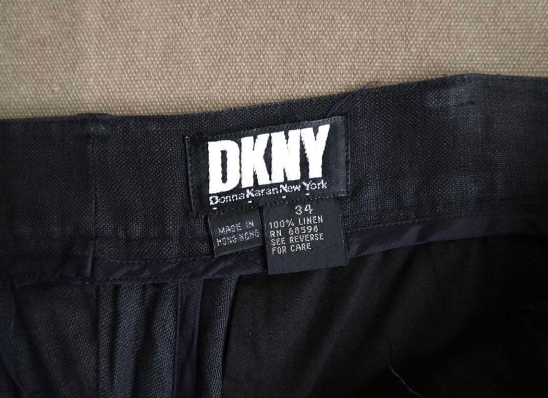 90s DKNY ブラックリネンスラックス 2タック ビンテージ 50s 60s