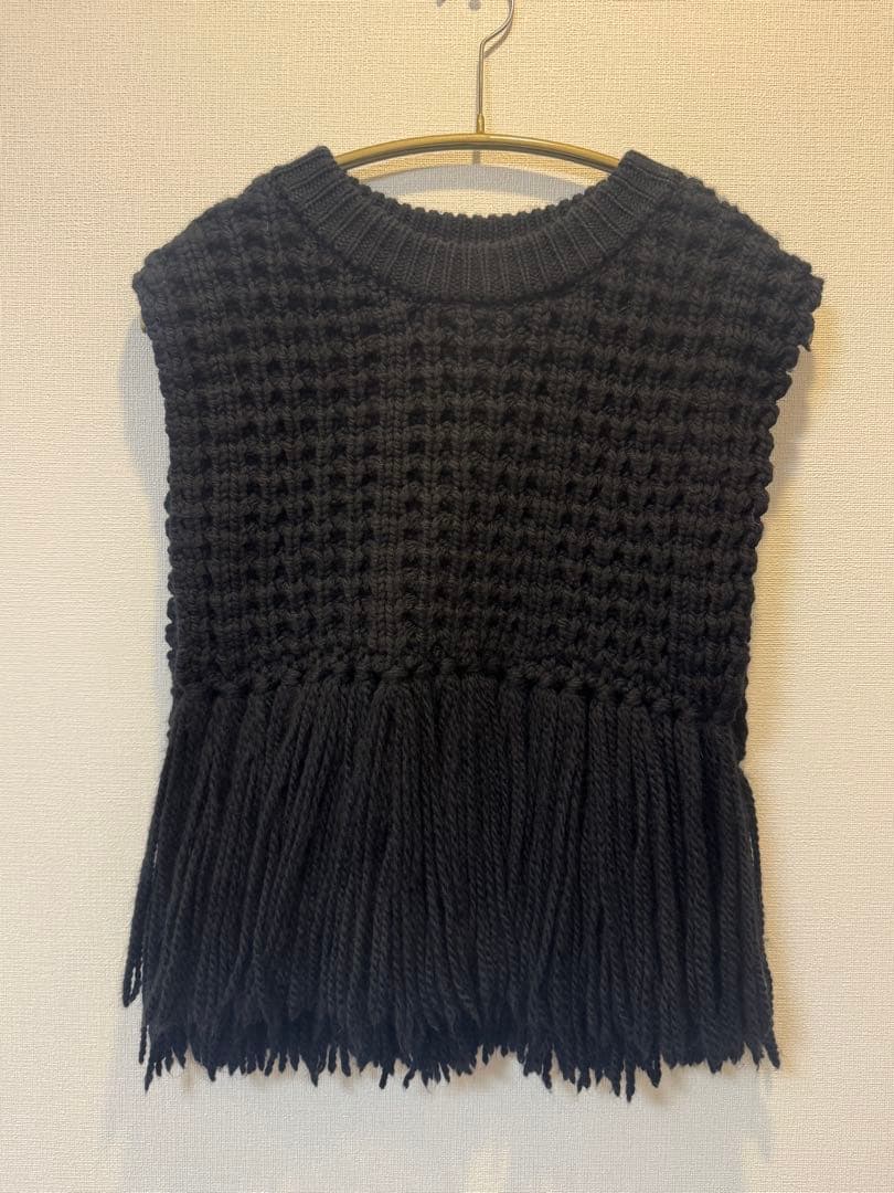 HYKE☆WAFFLE KNIT SWEATER TOP WITH FRINGE