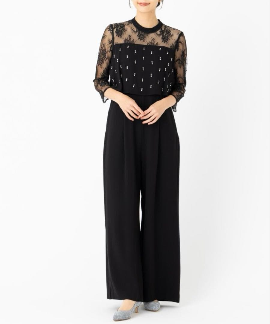 美品◆Diagramダイアグラム　刺繍ワイドサロペット　ブラック　オールインワン