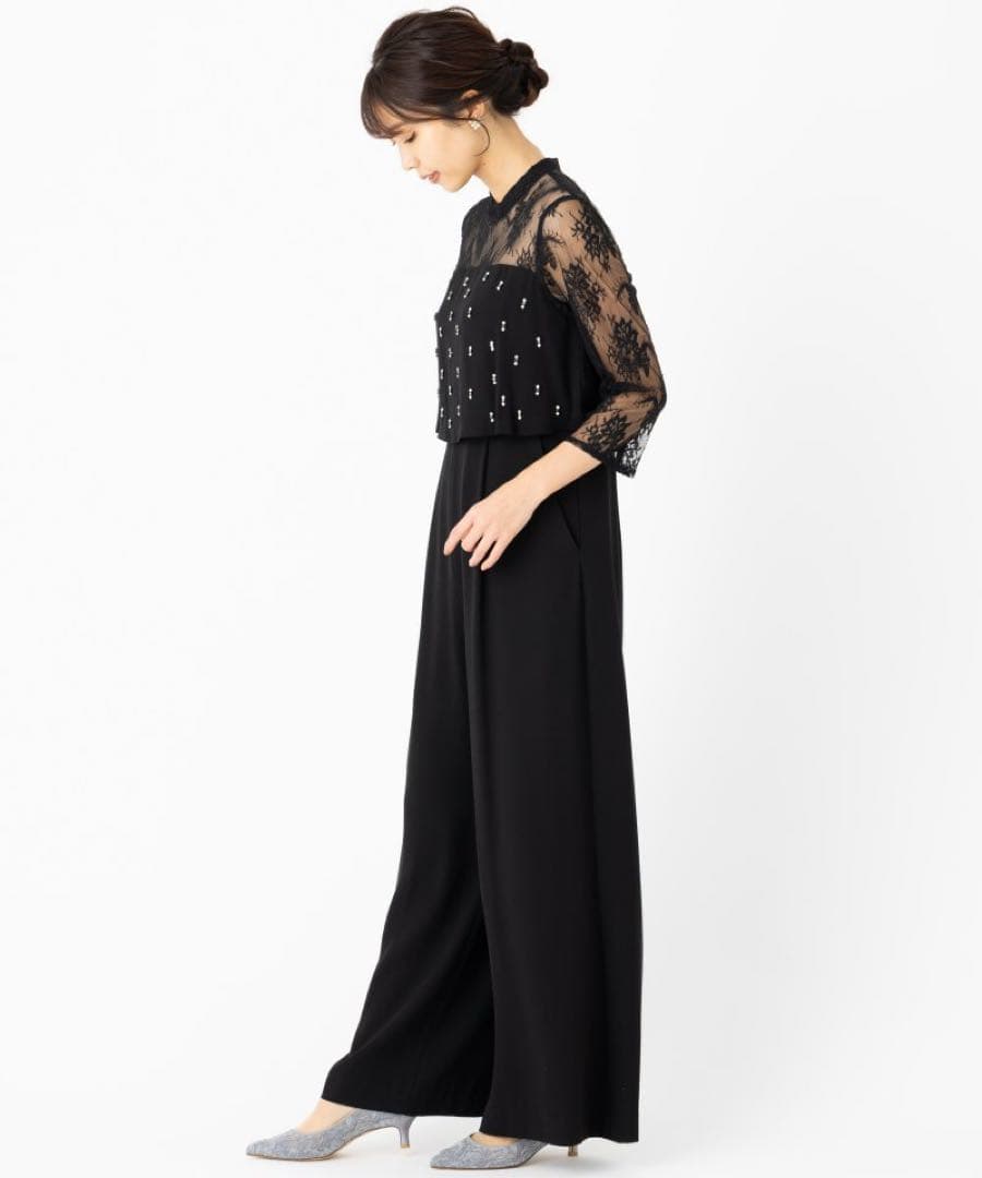 美品◆Diagramダイアグラム　刺繍ワイドサロペット　ブラック　オールインワン