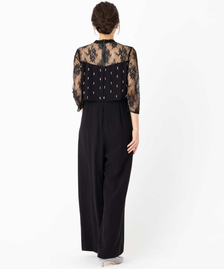 美品◆Diagramダイアグラム　刺繍ワイドサロペット　ブラック　オールインワン