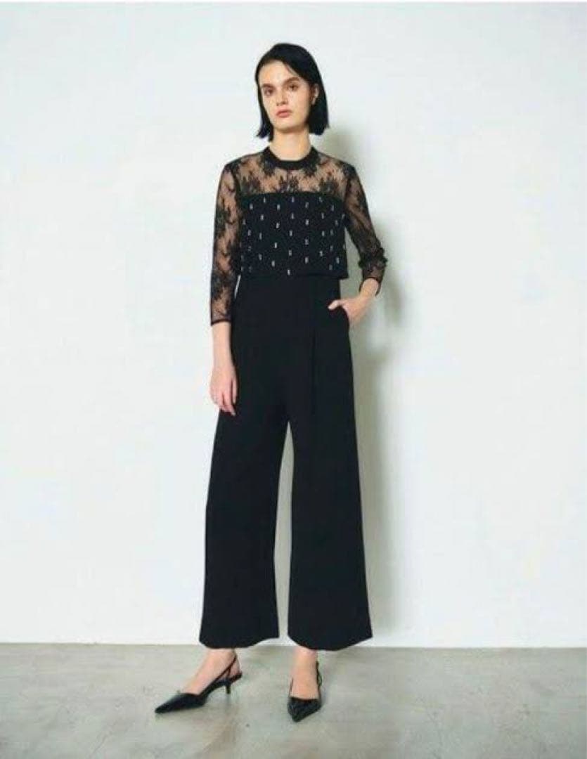 美品◆Diagramダイアグラム　刺繍ワイドサロペット　ブラック　オールインワン