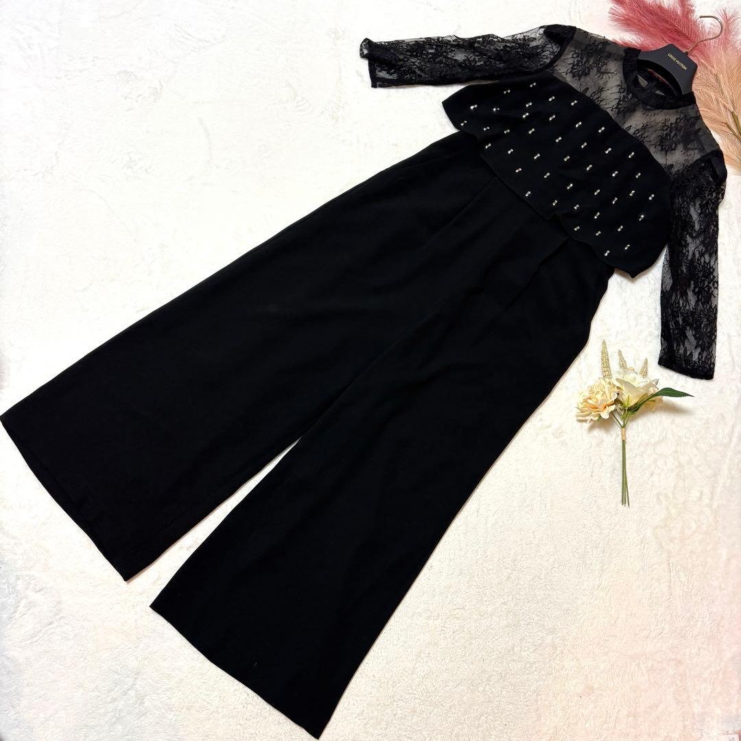 美品◆Diagramダイアグラム　刺繍ワイドサロペット　ブラック　オールインワン