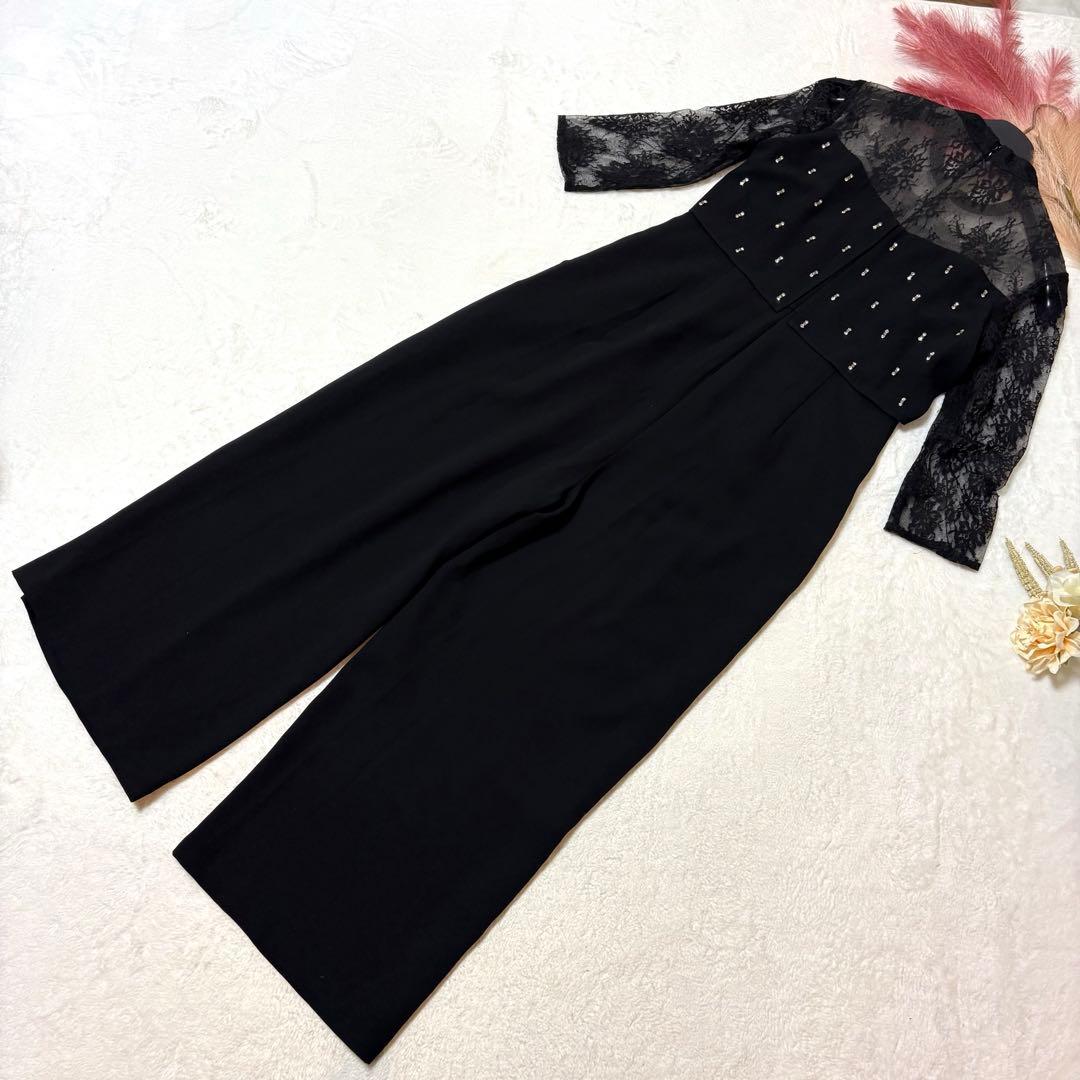 美品◆Diagramダイアグラム　刺繍ワイドサロペット　ブラック　オールインワン