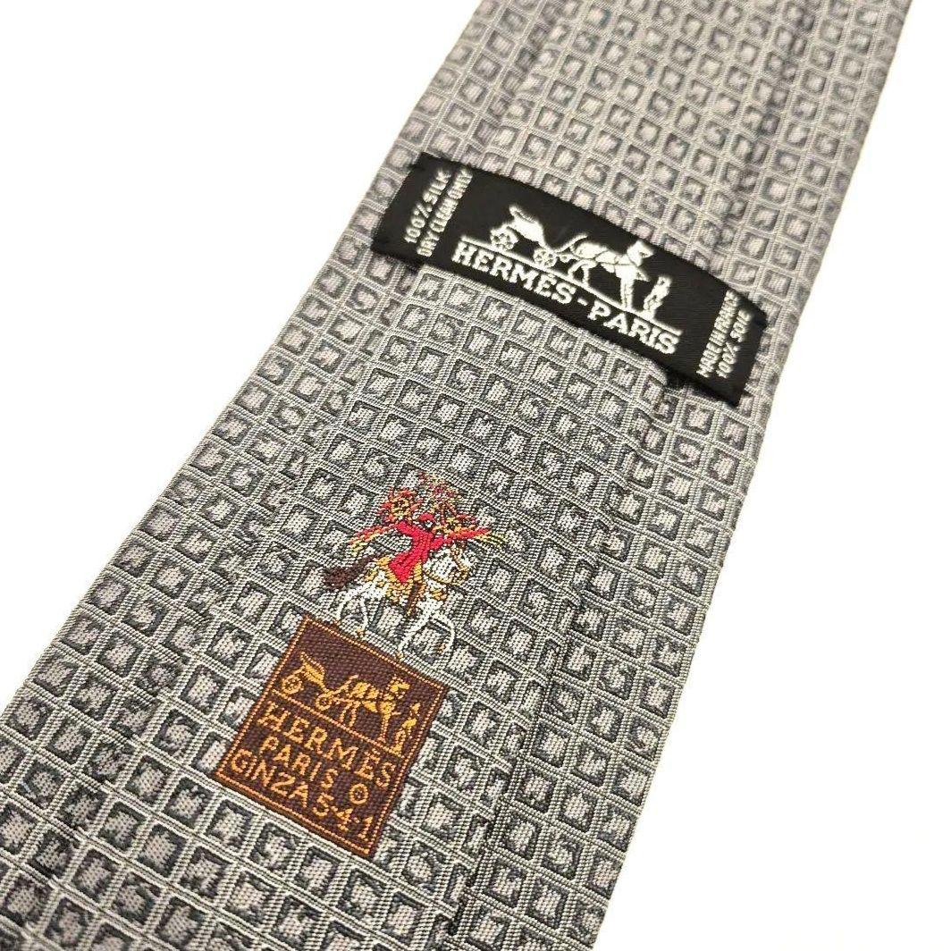 【希少品】HERMES ネクタイ　 グレー エルメスネクタイ