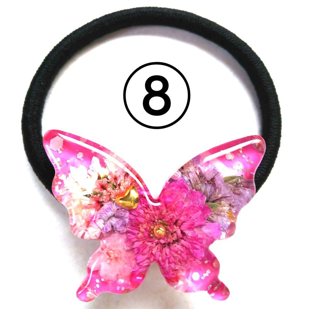 ヘアゴム レジン オーバル型 天然石レッドジェイドとミニミニ薔薇と蝶々