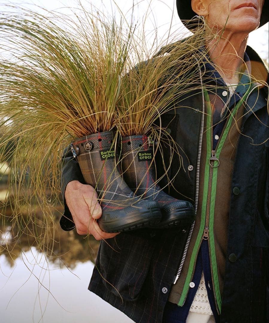 《Barbour × Crocs》タータンチェックウェリントン ブーツ　サイズ8