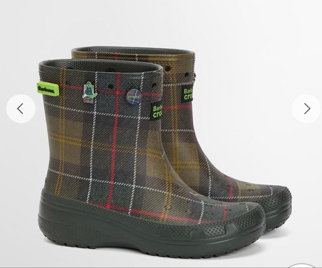 《Barbour × Crocs》タータンチェックウェリントン ブーツ　サイズ8