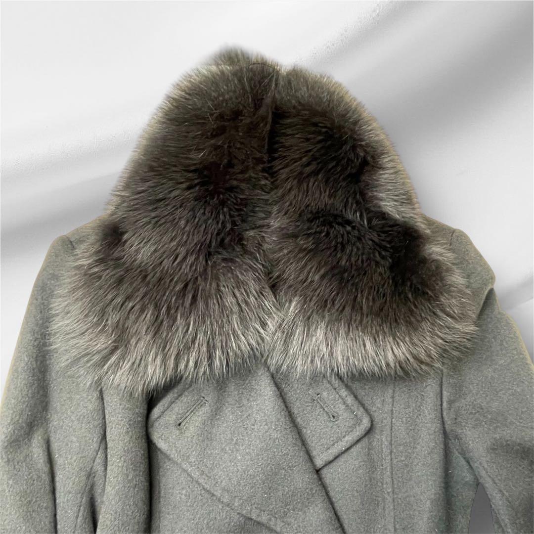 美品 カシミヤ100 フォックスファー 2way ダブル ロング ベルト