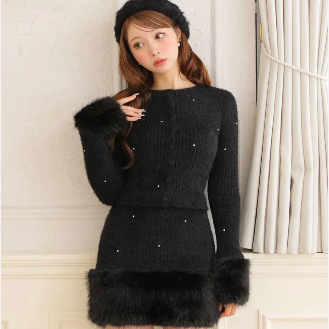 ワンピース M me eme Bijou fur knit onepiece