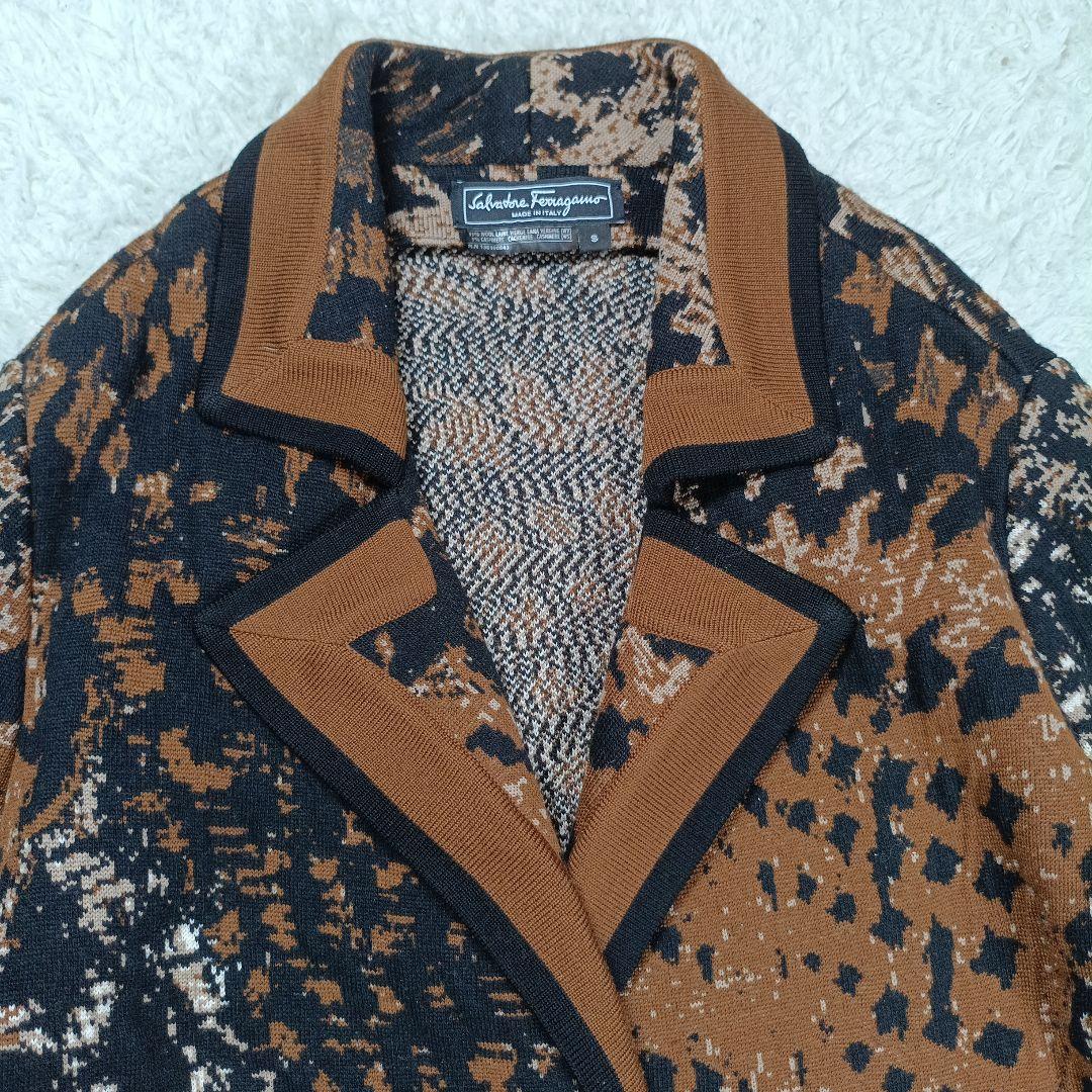 サルヴァトーレ・フェラガモ　ウールカシミヤ ニットコート　ロング丈　総柄