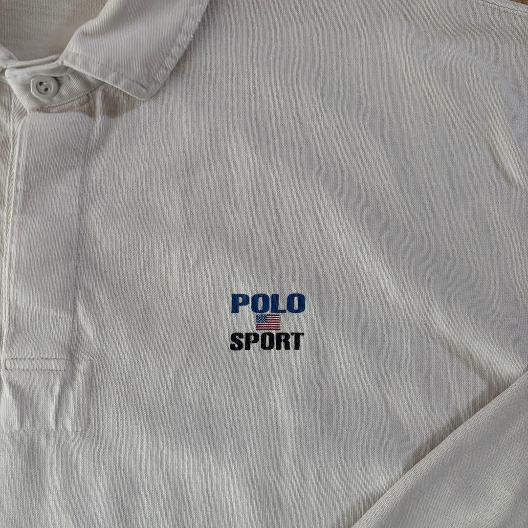 90s POLO SPORT ラガーシャツ XXLバックプリント　アイボリー