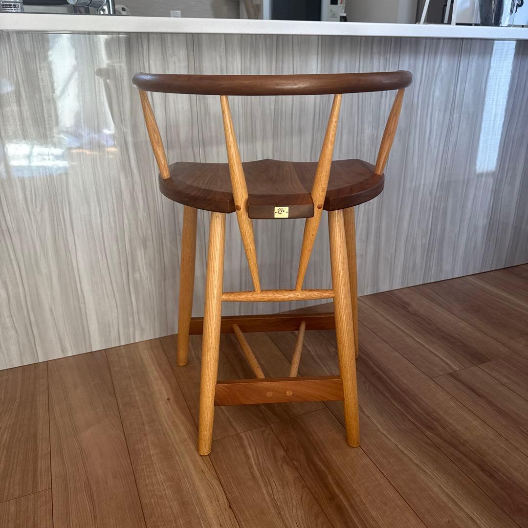 木製スツール 背もたれ付き ブラウン　柏木工　高山wood works TWW