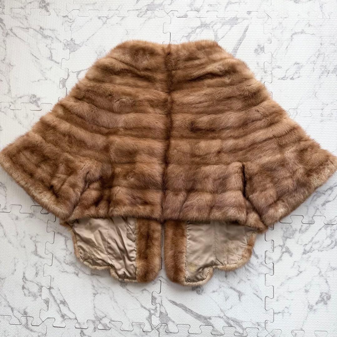 美品✨ ミンクファー パステルミンク 高級 毛皮 ケープ ポンチョ 羽織り