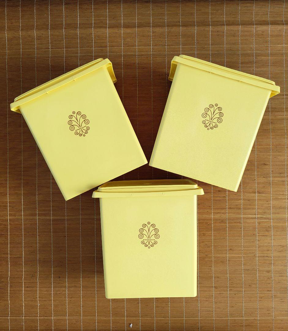 昭和レトロ　タッパーウェア　黄色　3個セット　米びつ　保存容器