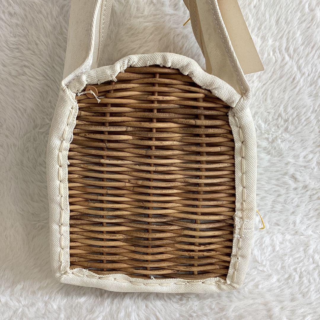 エバゴス Eワッペン　ハンドバッグ　カゴバッグ　キャンバス 鏡付き