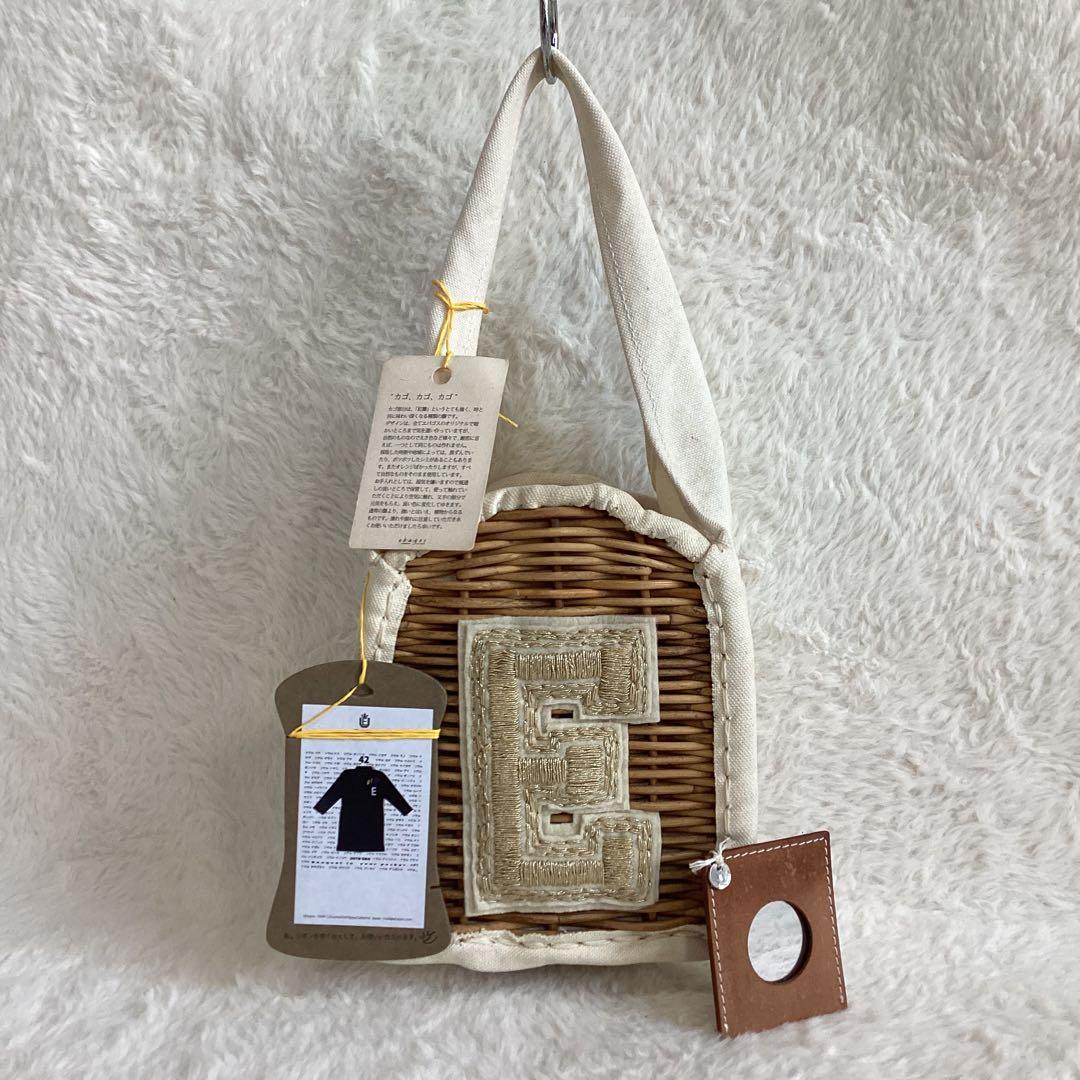 エバゴス Eワッペン　ハンドバッグ　カゴバッグ　キャンバス 鏡付き