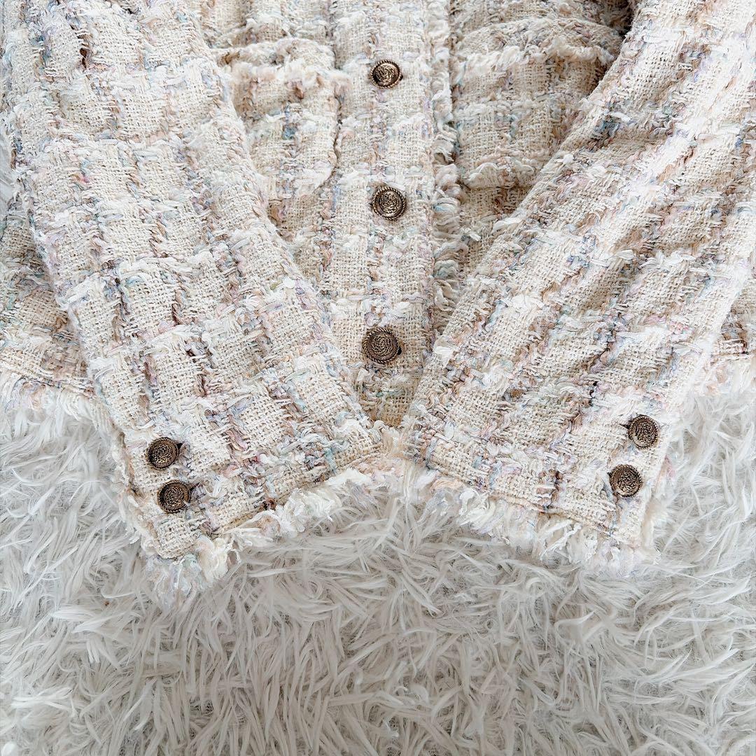 美品✨現行タグ【アナイ】ツイード金ボタンノーカラージャケット Tournier