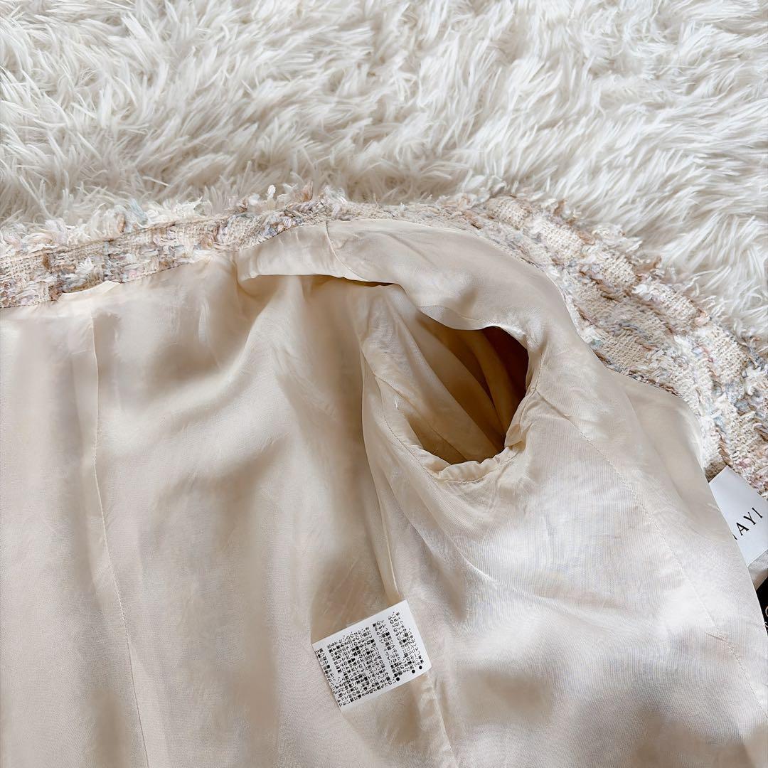 美品✨現行タグ【アナイ】ツイード金ボタンノーカラージャケット Tournier