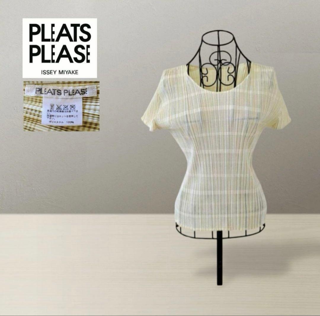 美品【PLEATS PLEASE】イッセイミヤケ　アイボリー　半袖カットソー　3