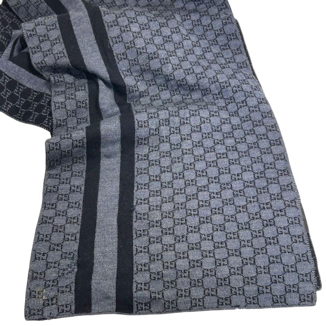 た*こ様 71605 Gucci ネイビー GG柄　ストライプ ウールマフラー