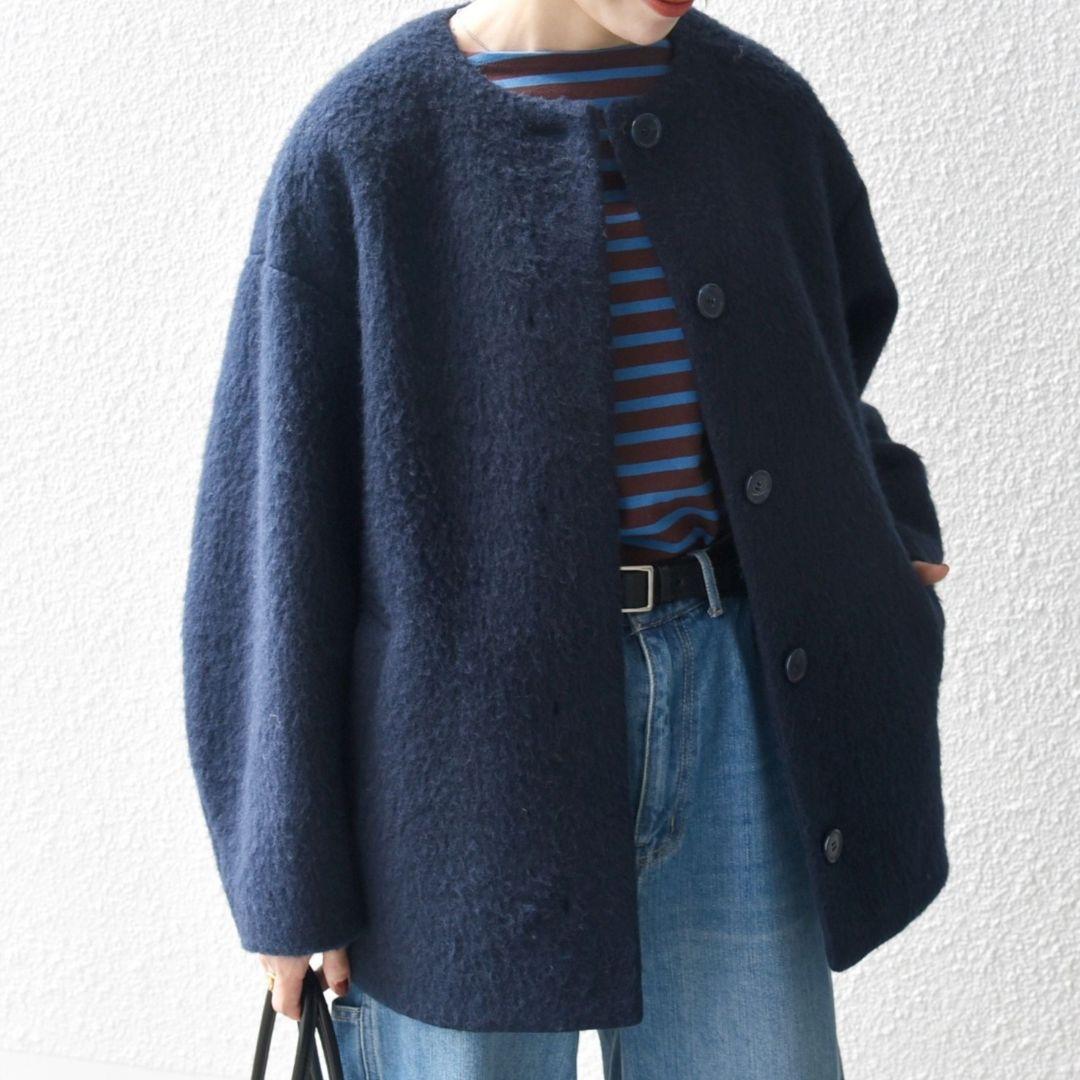 SHIPS any ウール シャギー ノーカラー コクーン コート 24AW