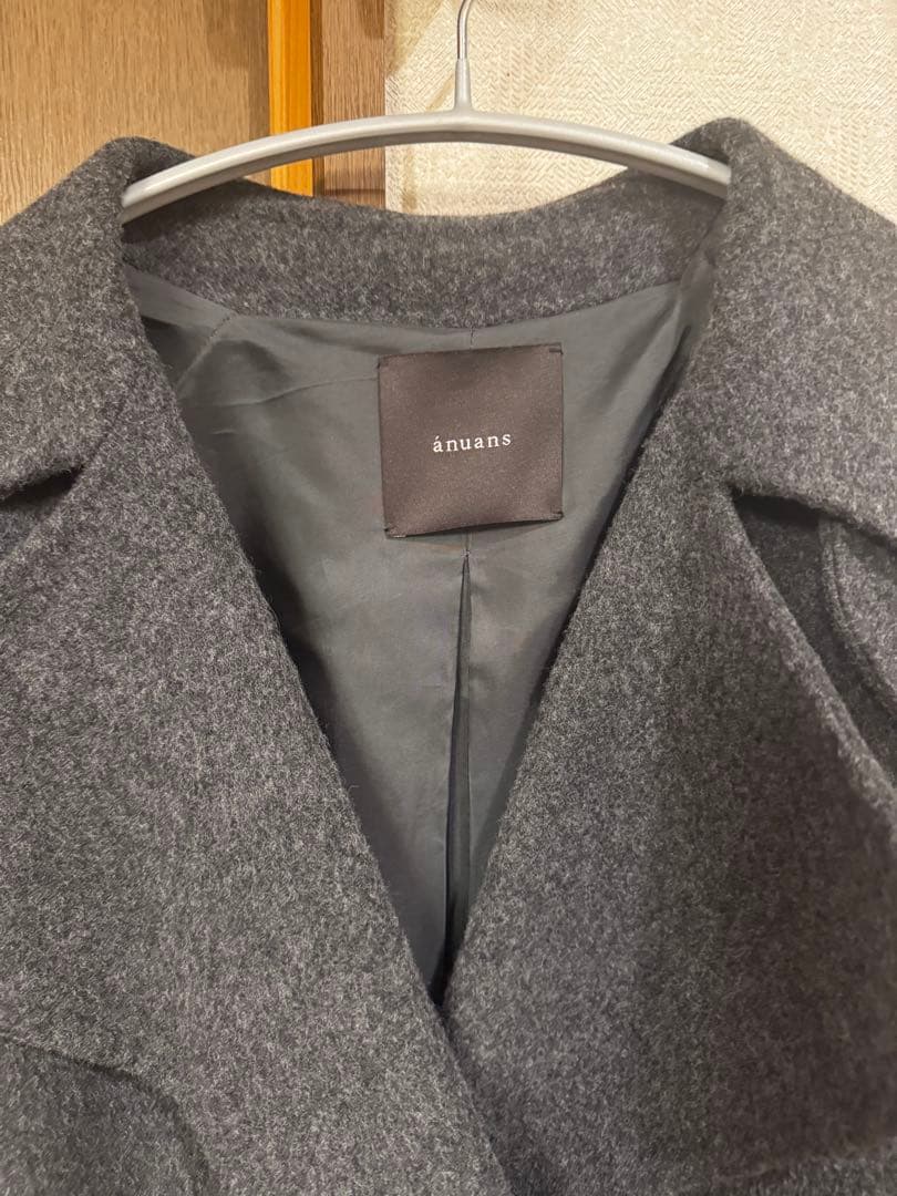 anuans リバーウールミドルトレンチコートチャコールグレー
