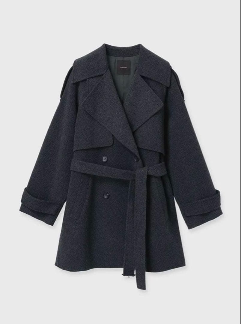 anuans リバーウールミドルトレンチコートチャコールグレー