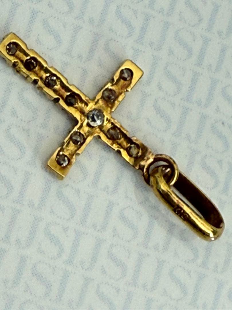 鑑別付 K18 天然ダイヤ クロス ペンダント 0.3g