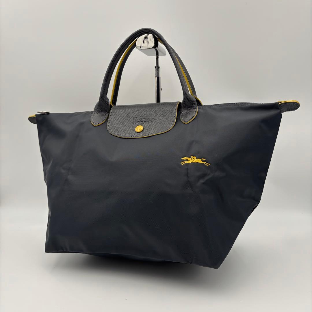 美品 LONGCHAMP ロンシャン ルプリアージュ M グレー×イエロー A4