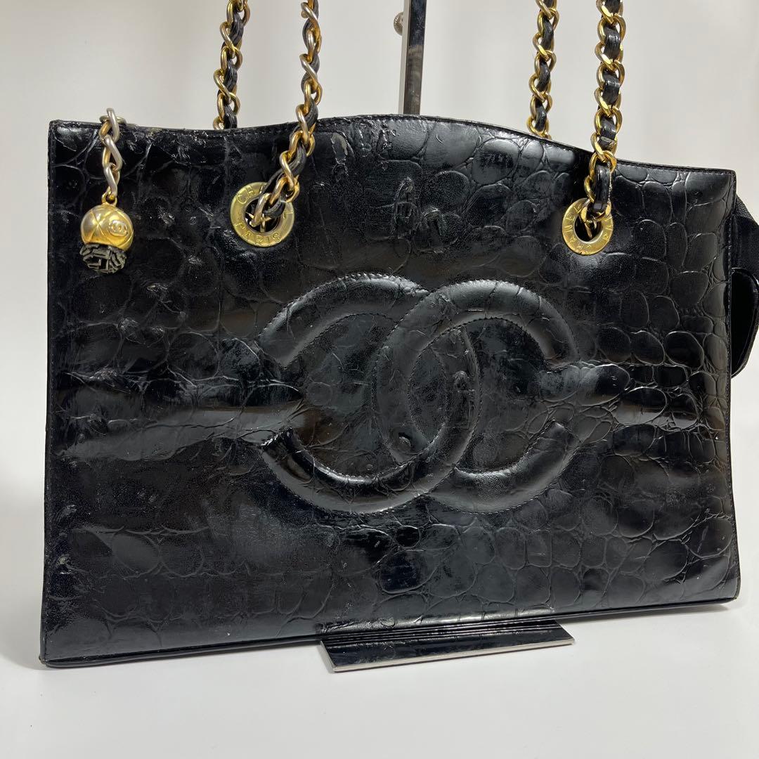 ✨ジャンク特価✨CHANEL チェーンバック　エナメル　クロコ型押し　ココマーク