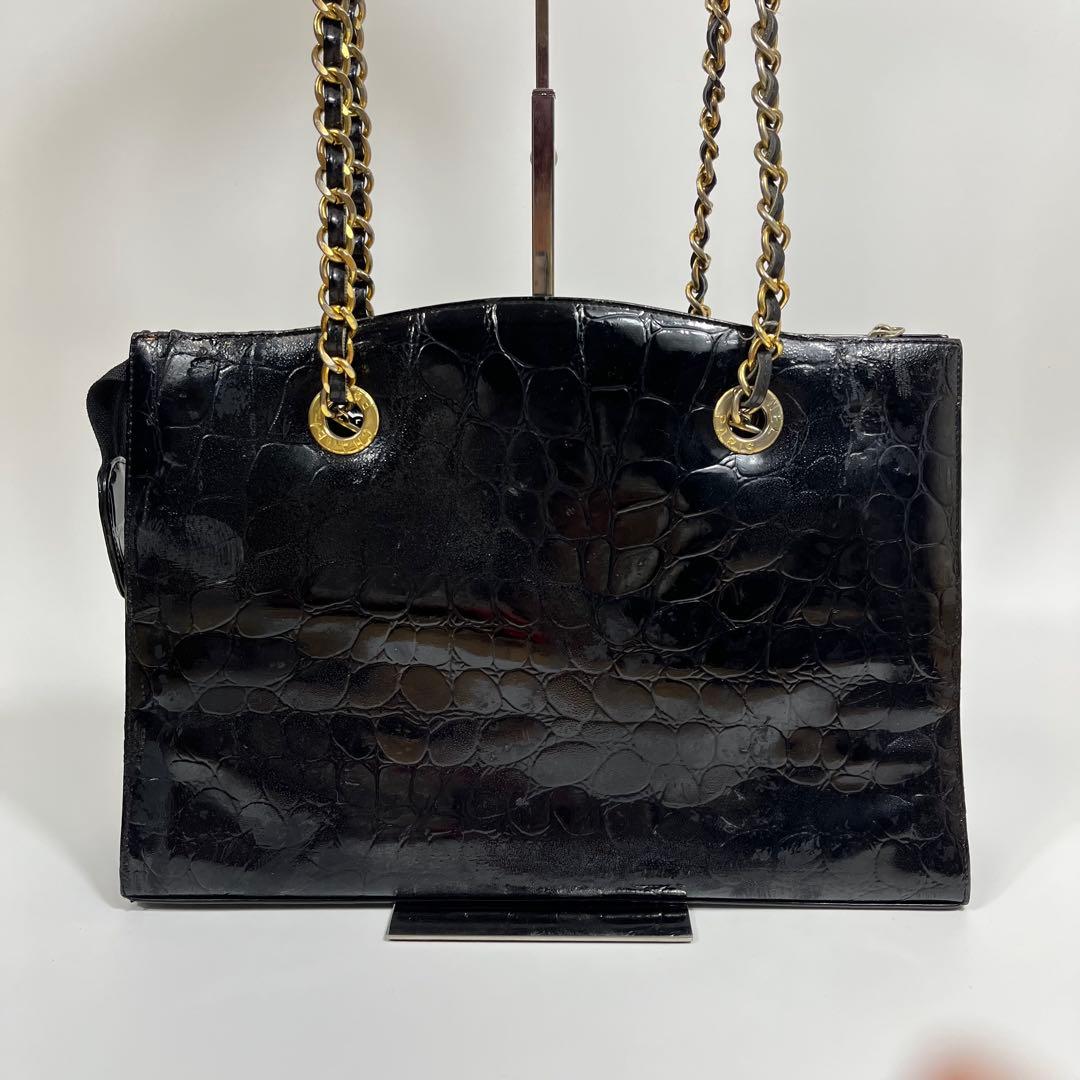 ✨ジャンク特価✨CHANEL チェーンバック　エナメル　クロコ型押し　ココマーク