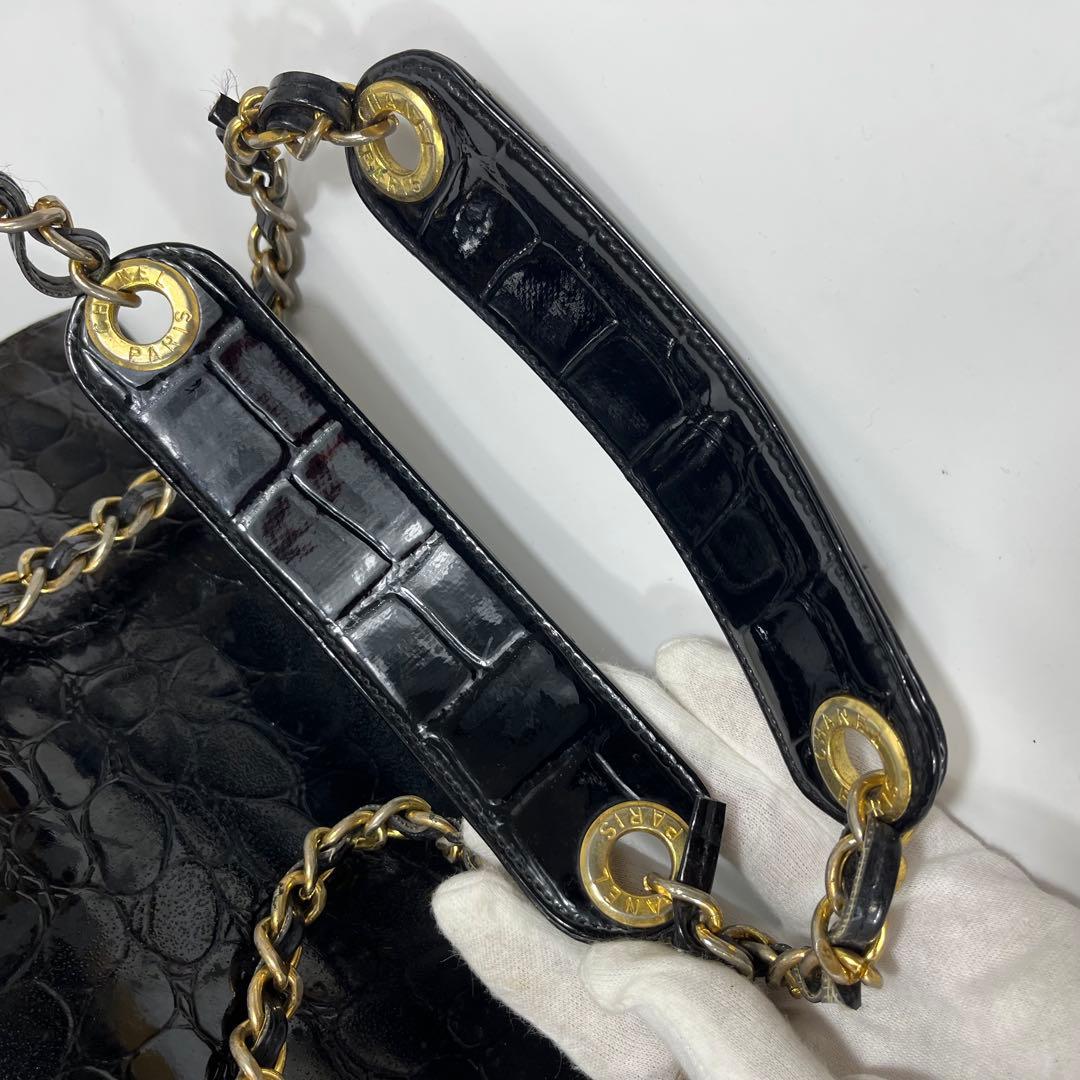 ✨ジャンク特価✨CHANEL チェーンバック　エナメル　クロコ型押し　ココマーク