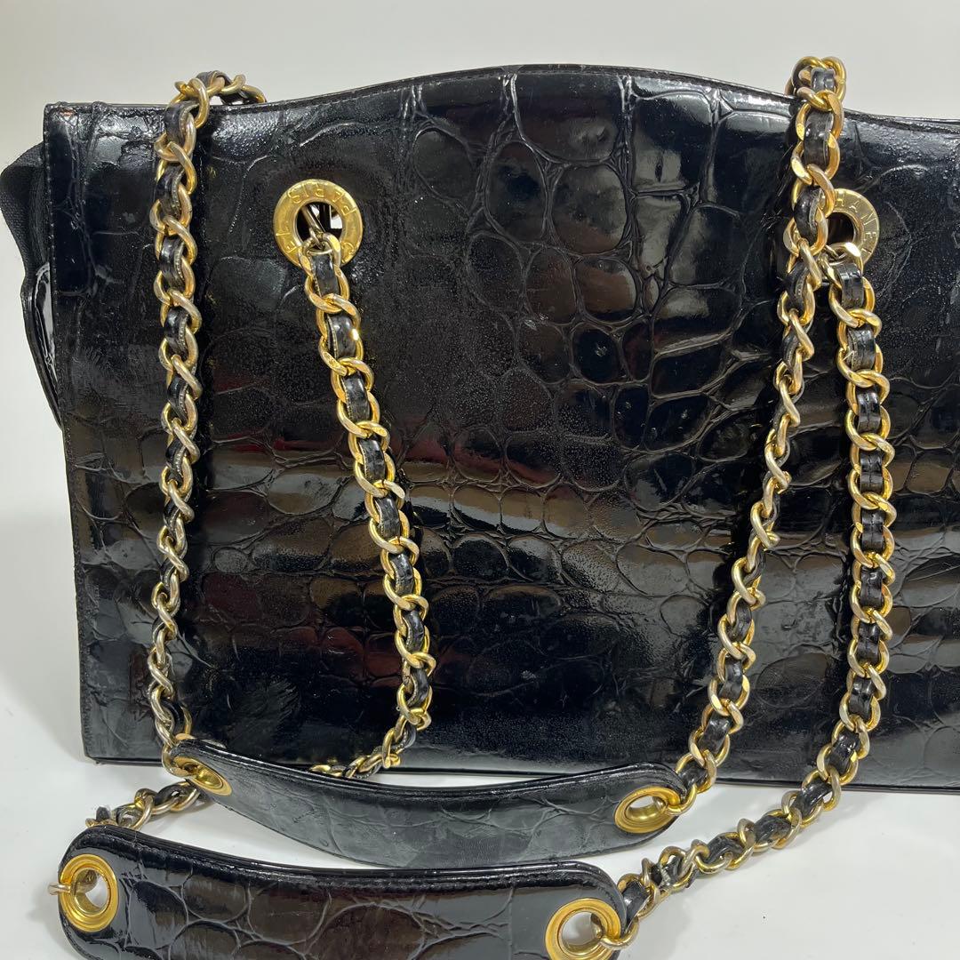 ✨ジャンク特価✨CHANEL チェーンバック　エナメル　クロコ型押し　ココマーク