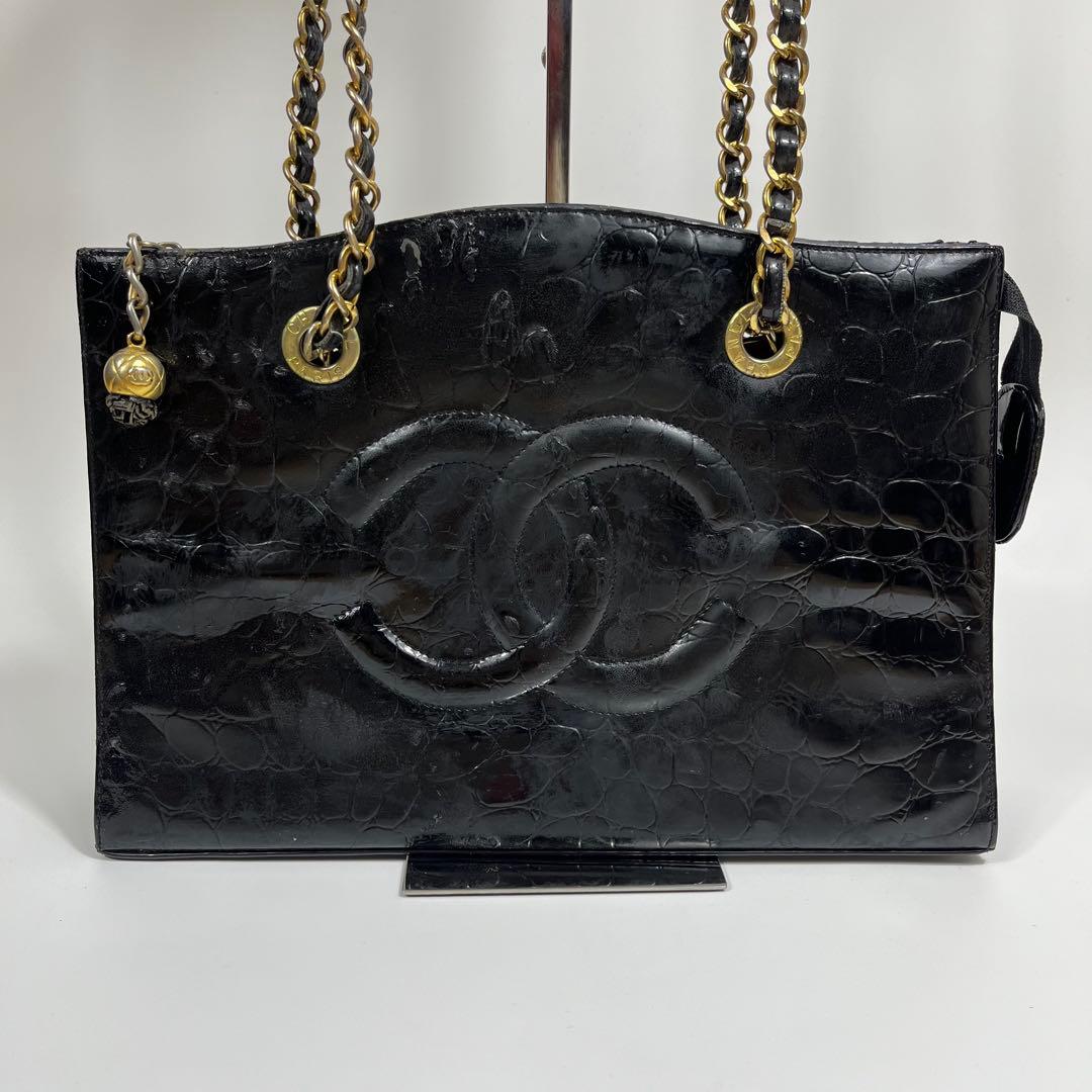 ✨ジャンク特価✨CHANEL チェーンバック　エナメル　クロコ型押し　ココマーク