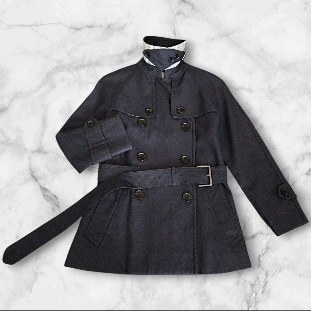 美品✨COACH ショートトレンチコート ダブルブレスト ベルト付 ネイビーM