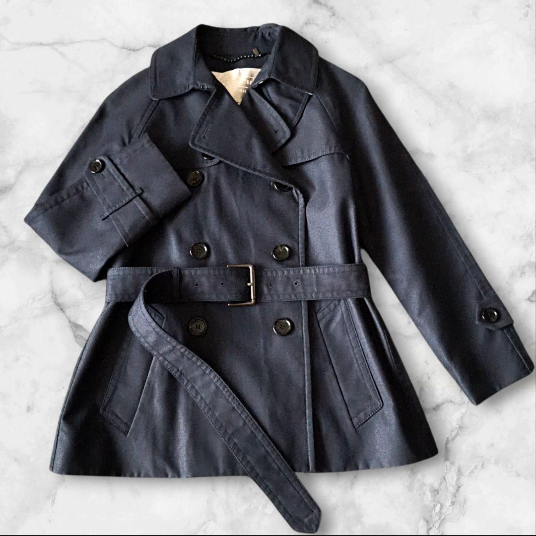 美品✨COACH ショートトレンチコート ダブルブレスト ベルト付 ネイビーM