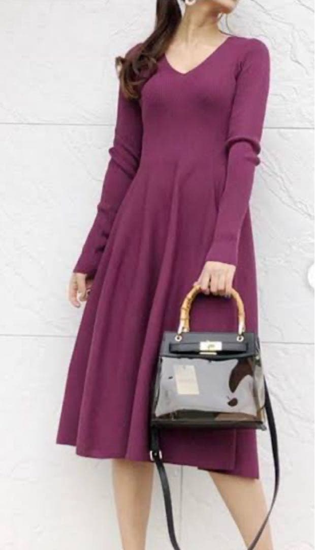 未使用級　セルフォード　M ホールガーメント　ニットロングワンピース　パープル